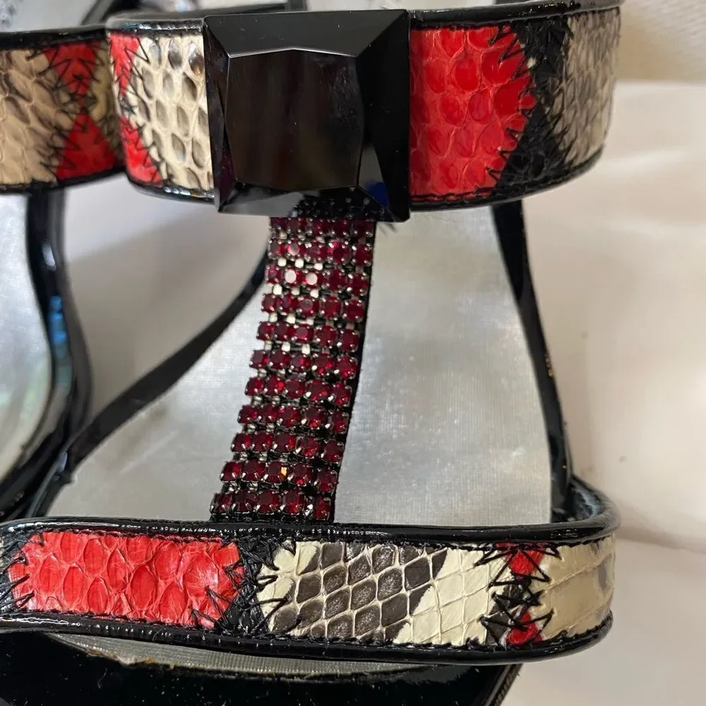 Van Maria by Soda Snakeskin & Rhinestone Heels Size 6 | 3” Acrylic Heel Slip-Ons